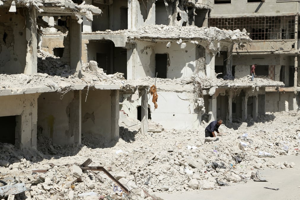 Photo d'archives de batiments endommages a homs, en syrie