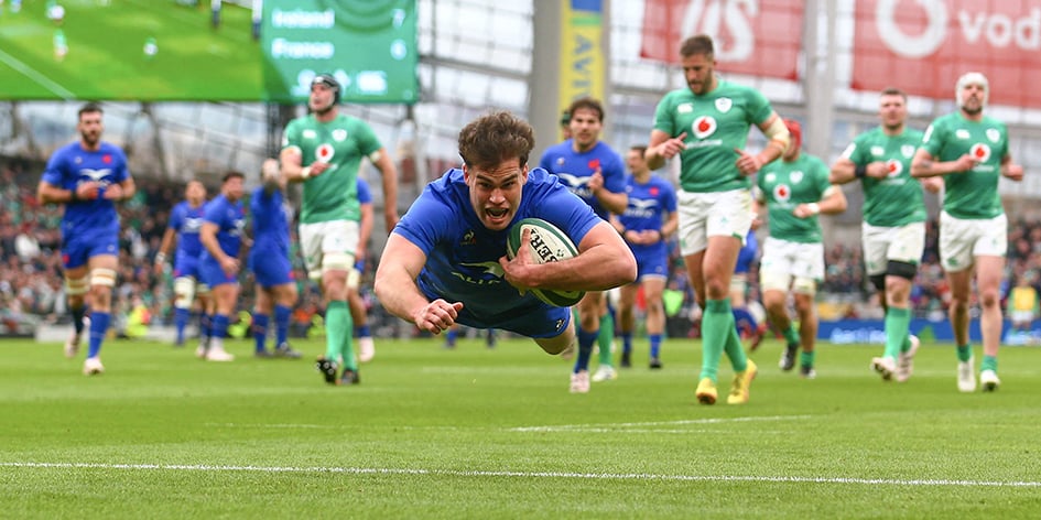 Damian Penaud lors d’Irlande-France le 11 février 2023, à Dublin.