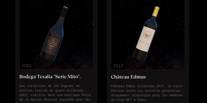 Capture d'écran des bouteilles en vente sur le site d'Intercellar.