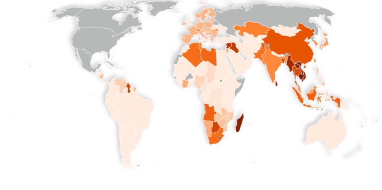 La carte des droits des droits de douane « réciproques » imposés par les Etats-Unis.