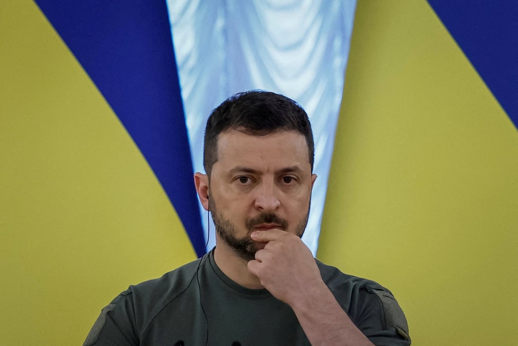 Le president ukrainien volodimir zelensky lors d'une conference de presse a kyiv