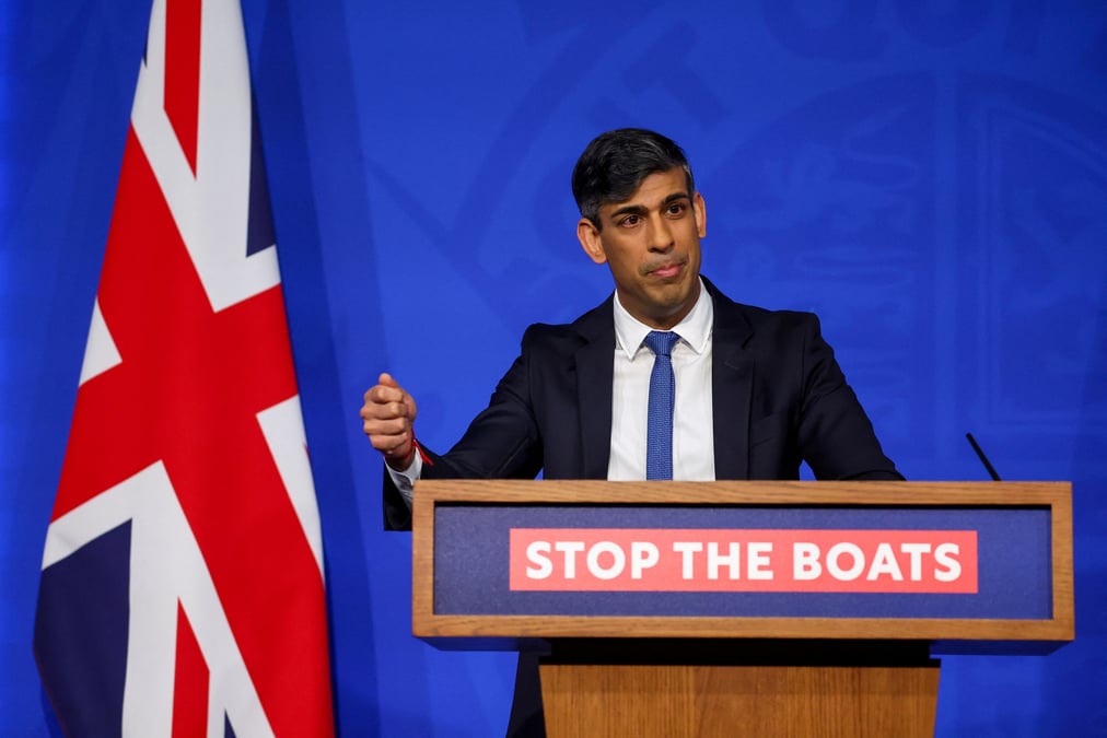 Le premier ministre britannique rishi sunak participe a une conference de presse a londres