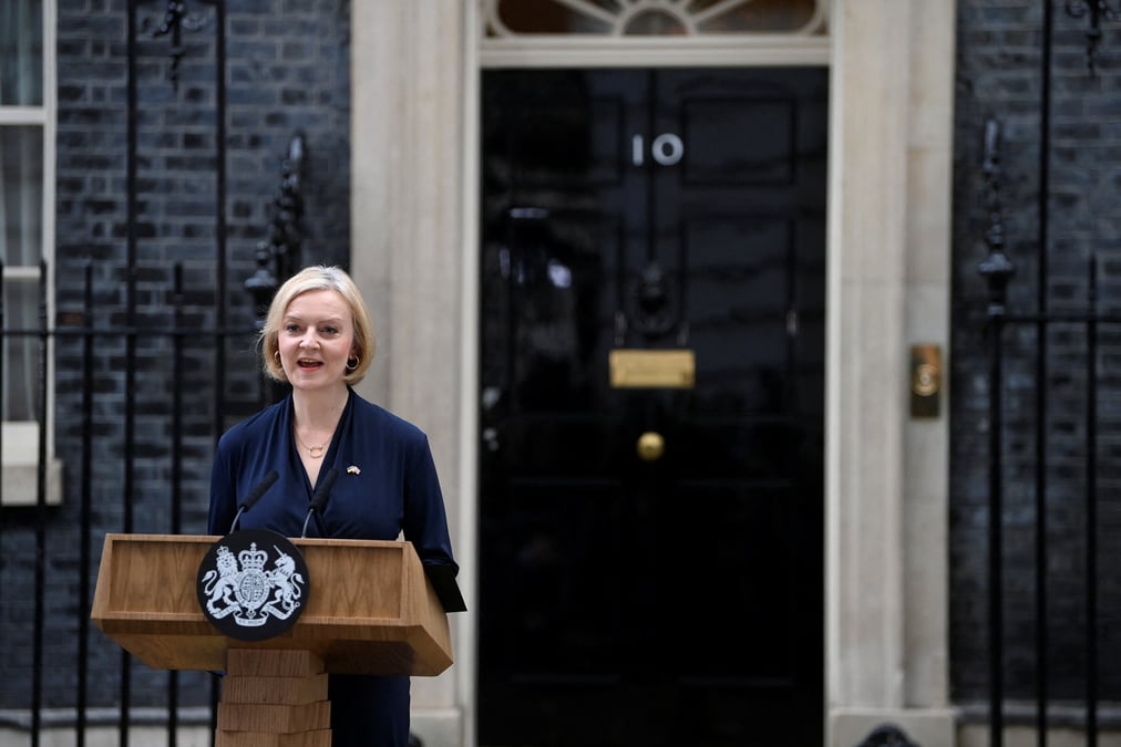 Le premier ministre britannique, liz truss, fait une declaration devant le numero 10 de downing street, a londres