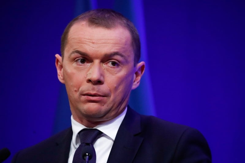 Olivier dussopt lors d'une conference de presse en 2021 a paris