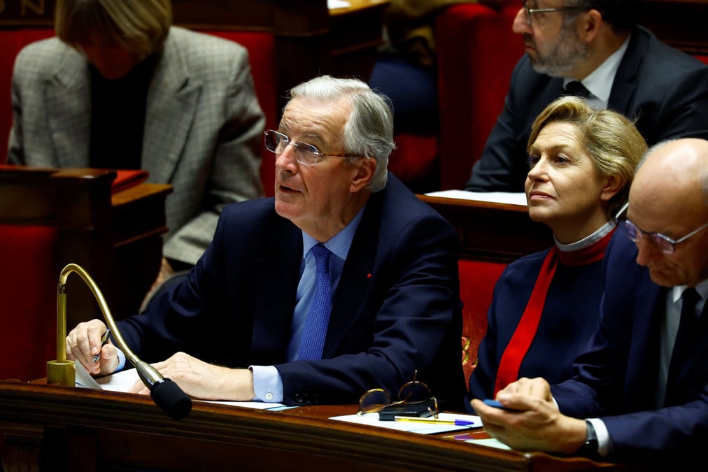 Michel barnier assiste a un debat sur deux motions de censure contre le gouvernement, a l'assemblee nationale