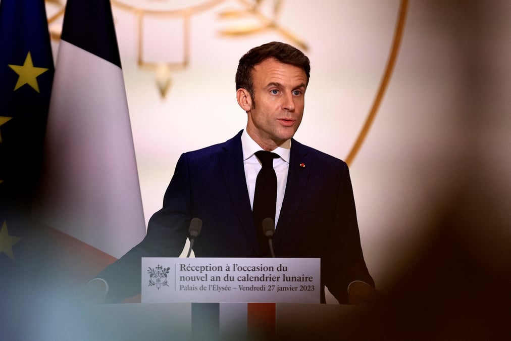 Le president emmanuel macron prononce un discours a l'occasion du nouvel an lunaire a paris