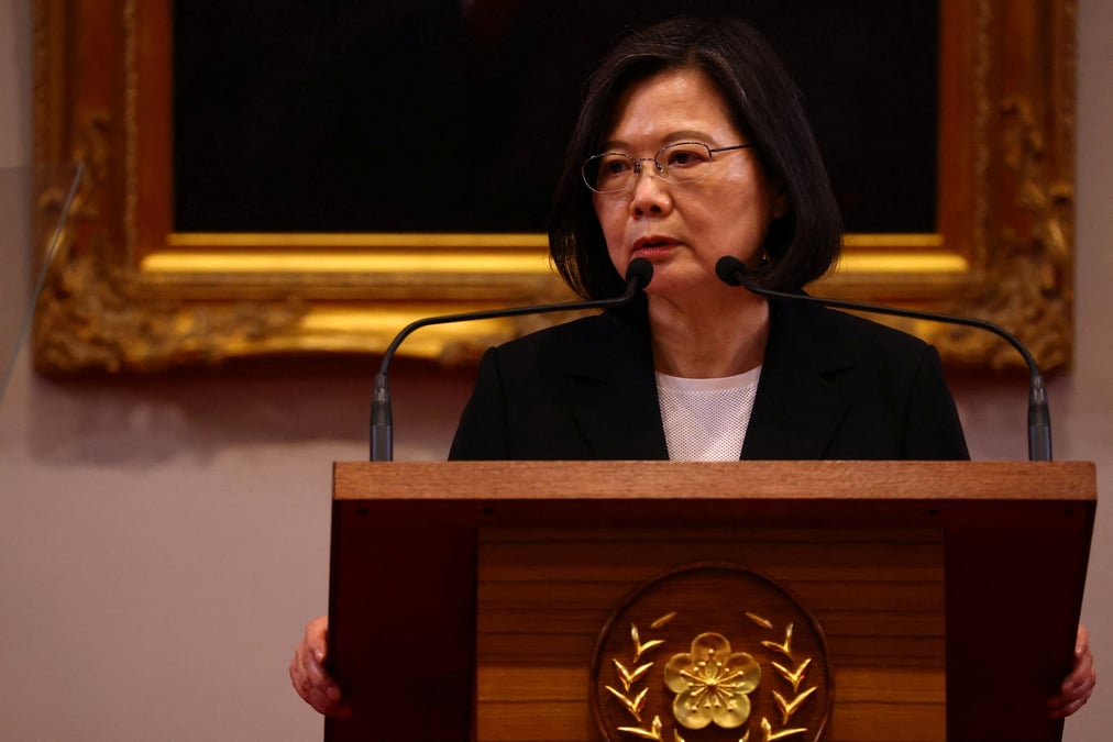 La presidente taiwanaise tsai ing-wen lors d'une conference de presse a taipei, taiwan