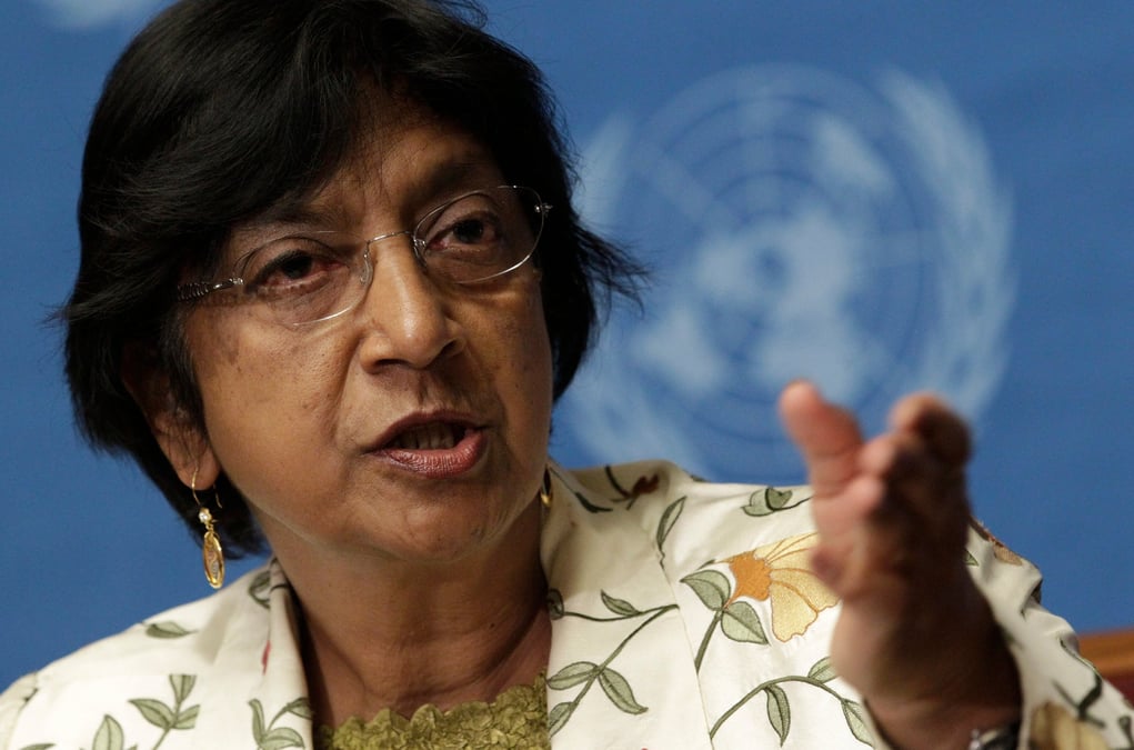 La haut-commissaire des nations unies aux droits de l'homme, navi pillay, lors d'une conference de presse a geneve