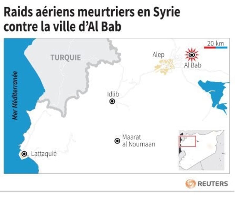 Raids aeriens meurtriers en syrie contre la ville d'al bab