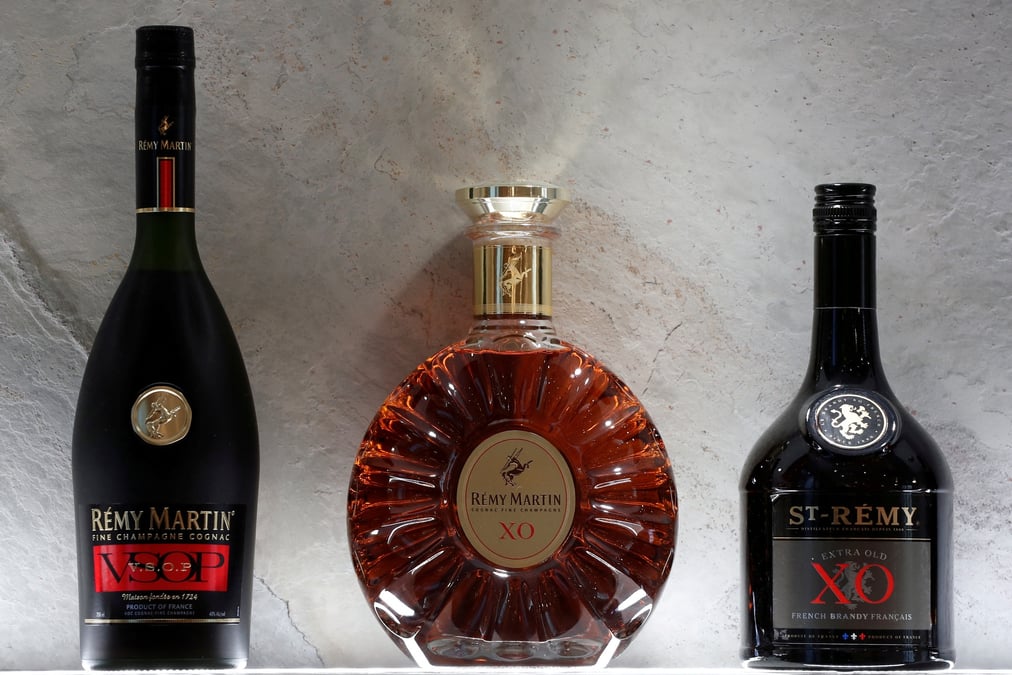 File photo: bottles of remy martin vsop cognac, remy martin xo cognac and st-remy xo brandy are displayed at the remy cointreau sa headquarters in paris