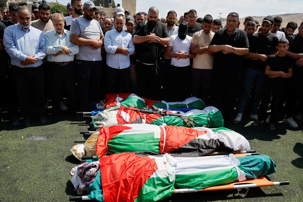 Funeral of four palestinians killed in an israeli airstrike on al-faraa camp, near tubas