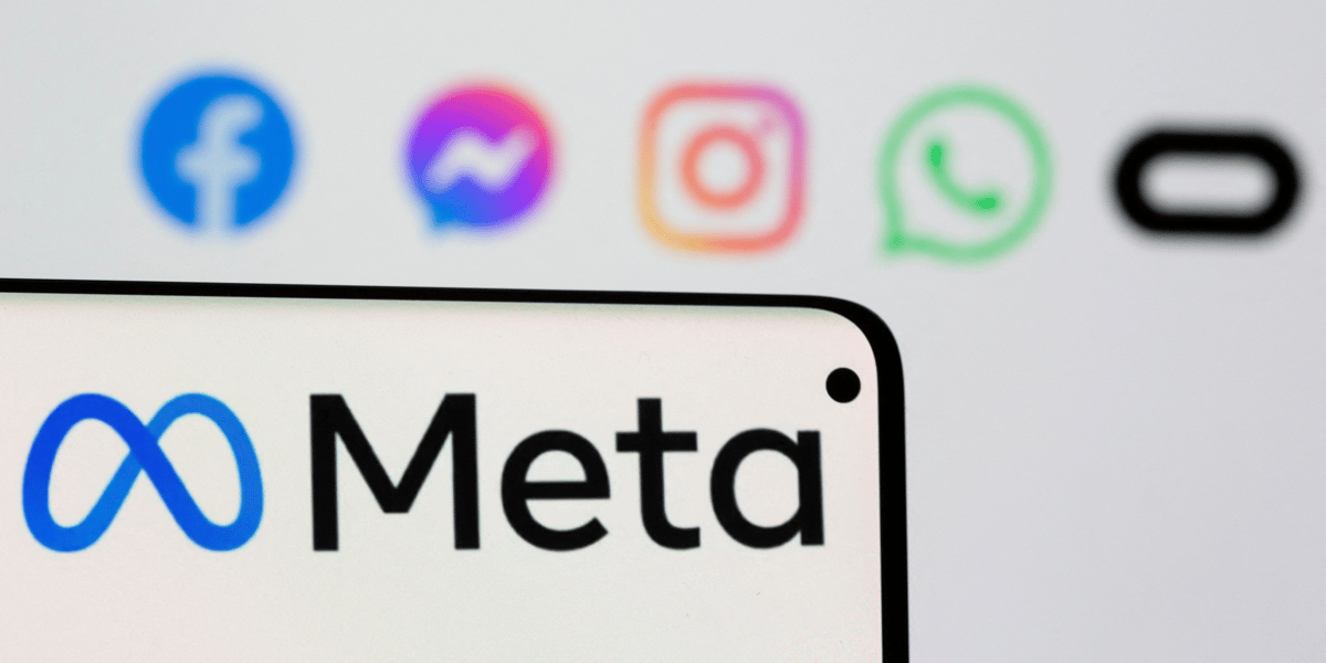 Logo de meta devant ceux de facebook, messenger, intagram, whatsapp et oculus