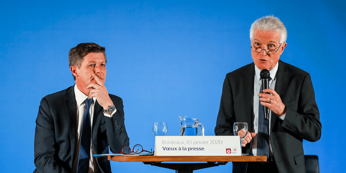 Nicolas Florian, maire de Bordeaux, et Patrick Bobet, président de Bordeaux Métropole, lors de leurs vœux en janvier 2020.