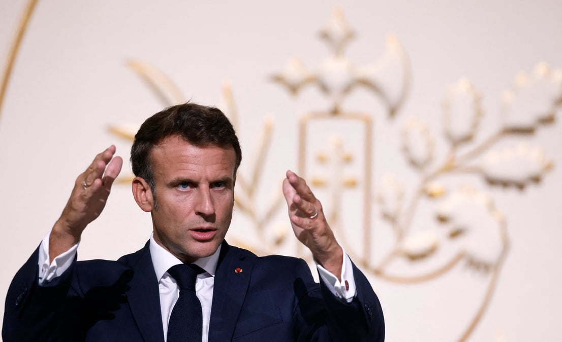 Le president emmanuel macron prononce un discours lors d'une reception pour les prefets de france a l'elysee