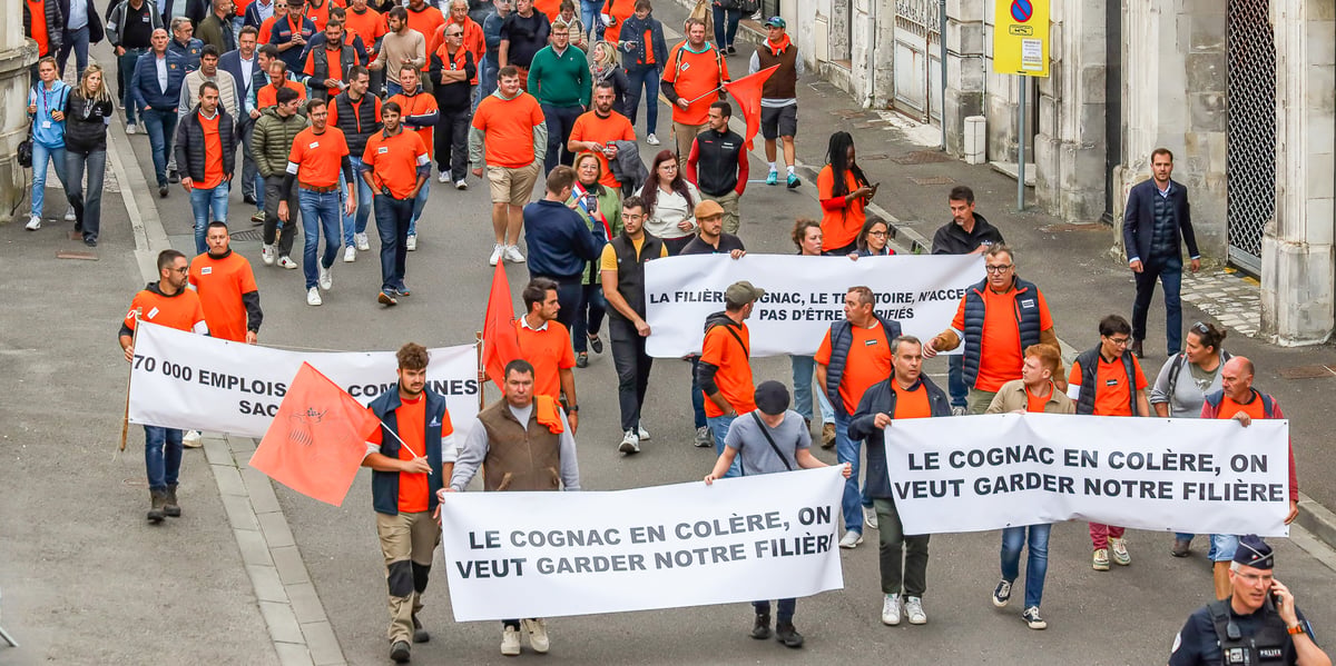 Le 17 septembre 2024, toute la filière cognac manifestait contre la menace des surtaxes chinoises.