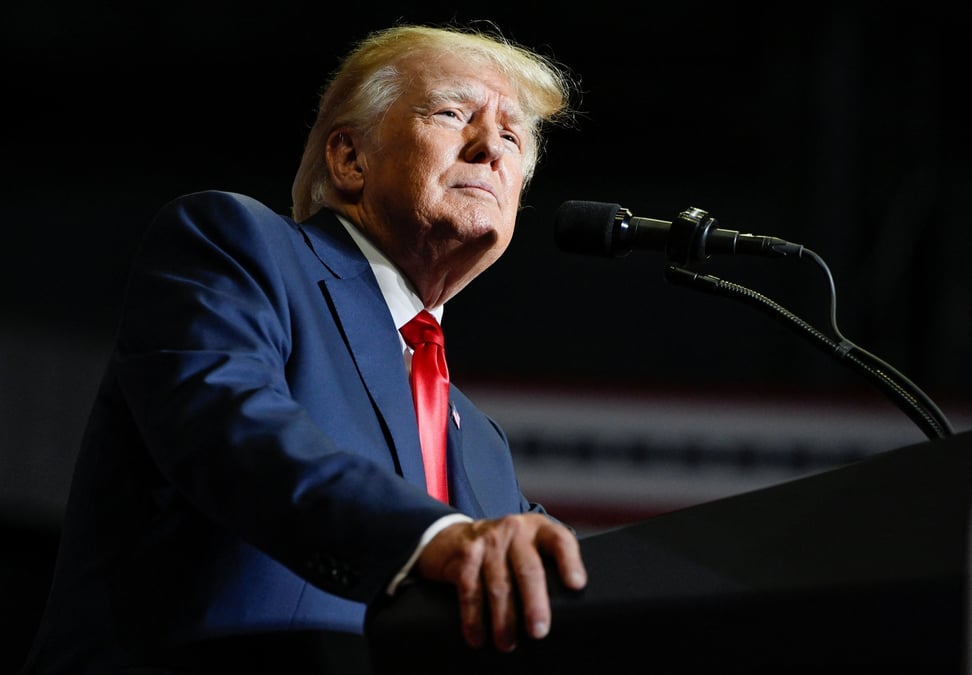 L'ancien president americain donald trump lors d'un rassemblement dans l'ohio, aux etats-unis