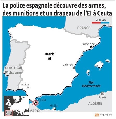 La police espagnole decouvre des armes, des munitions et un drapeau de l’ei a ceuta