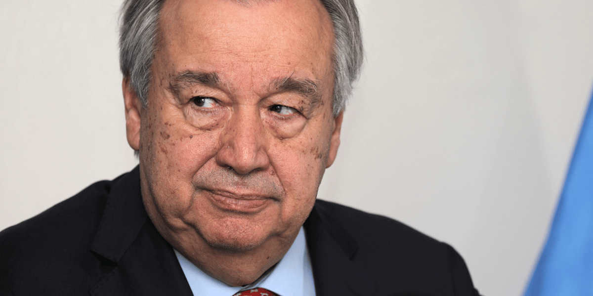 Le secretaire general des nations unies, antonio guterres, lors d'une conference de presse a port-au-prince