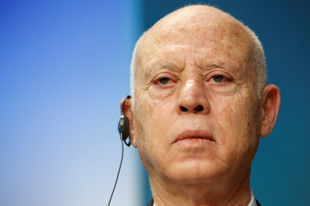 Le president tunisien kais saied tient une conference de presse a bruxelle