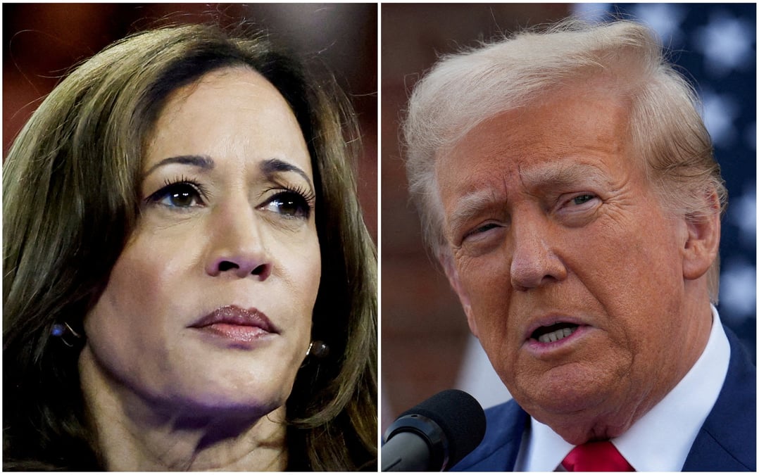 Kamala harris et donald trump dans une combinaison de photographies