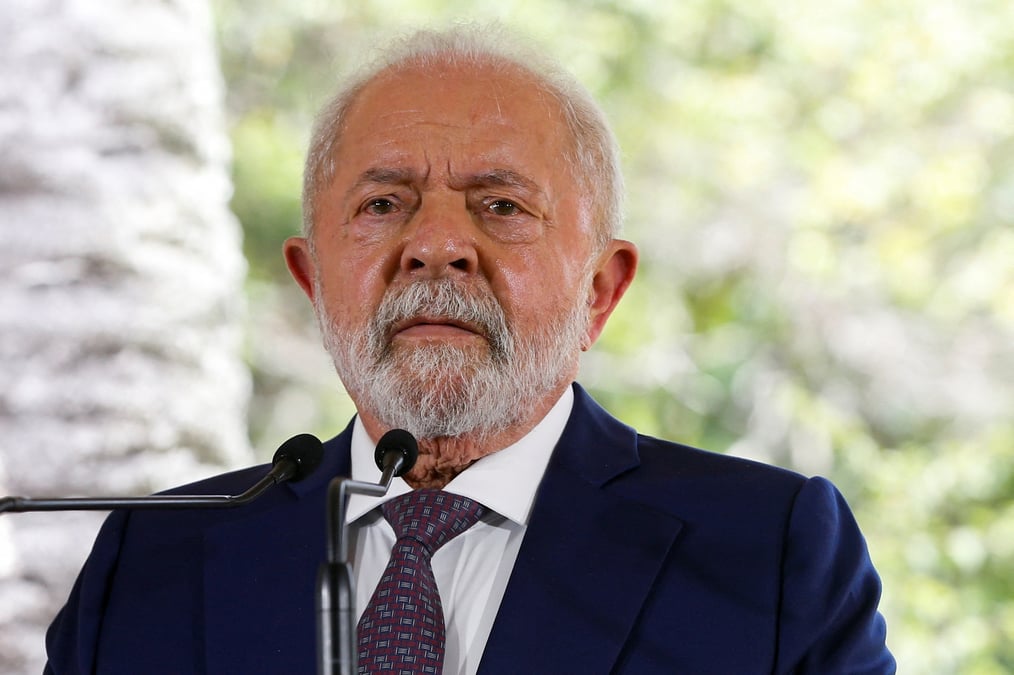 Le president bresilien luiz inacio lula da silva lors d'une conference de presse, a montevideo, uruguay