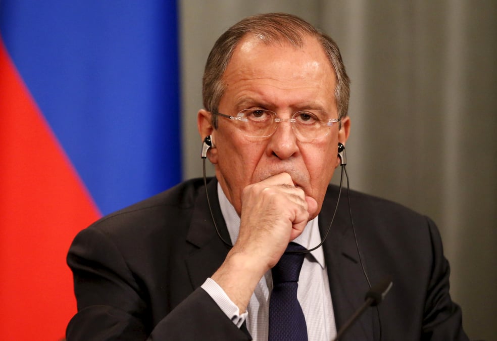 Russian foreign minister lavrov attends joint news conference with his french counterpart ayrault following their meeting in moscow