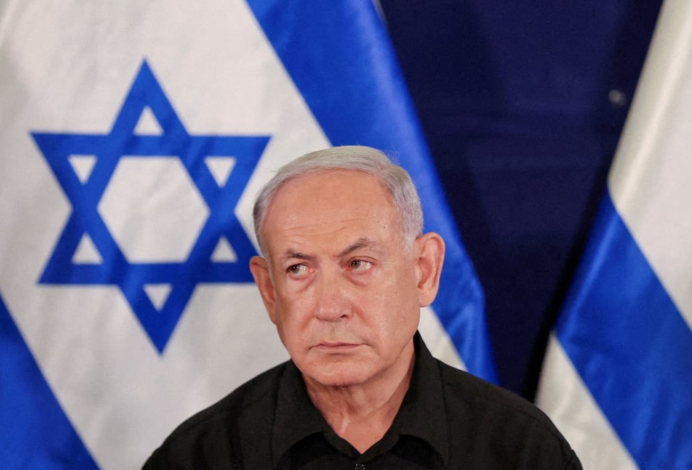 Le premier ministre israelien benjamin netanyahu lors d'une conference de presse a tel aviv, israel