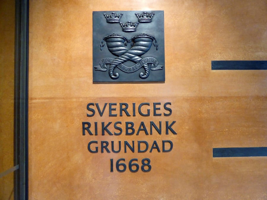 L'enseigne de la banque centrale de suede a stockholm, en suede