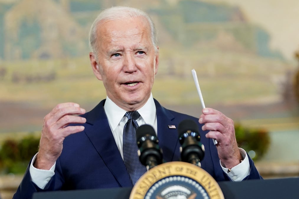 Le president americain joe biden tient une conference de presse a woodside, en californie