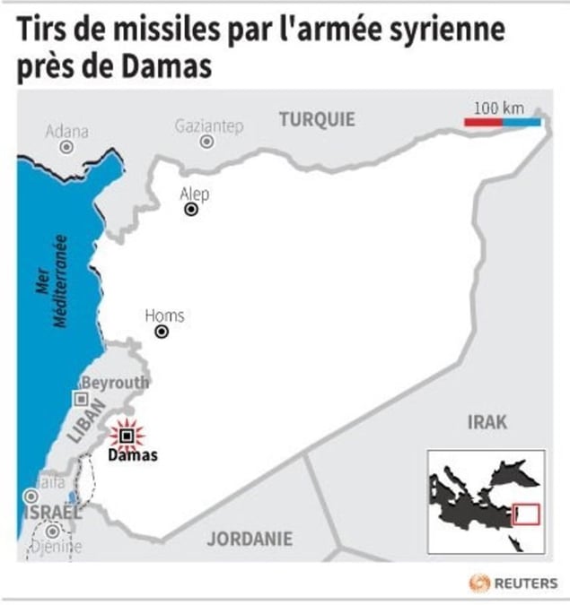 Tirs de missiles par l'armee syrienne pres de damas
