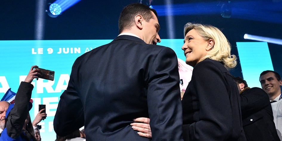 Jordan Bardella et Marine Le Pen réunis le 3 mars à Marseille pour le lancement des européennes.