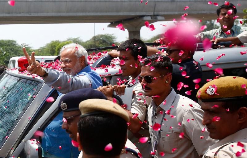Narendra Modi entre triomphalement à New Delhi