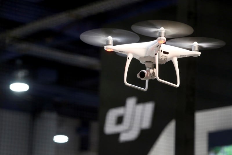 A dji phantom 4 pro+ drone is shown during the 2017 ces in las vegas