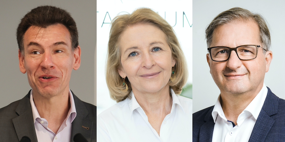 De gauche à droite: Philippe Baptiste, le président du CNES, Laure de La Raudière, la présidente de l'ARCEP, et Sylvain Waserman, le président de l'ADEME.