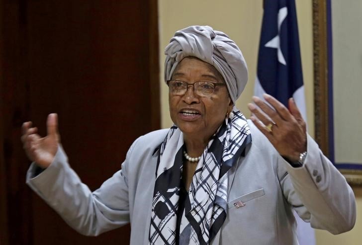 File photo: liberia's president ellen johnson sirleaf speaks during a news conference at the presidential palace in monrovia