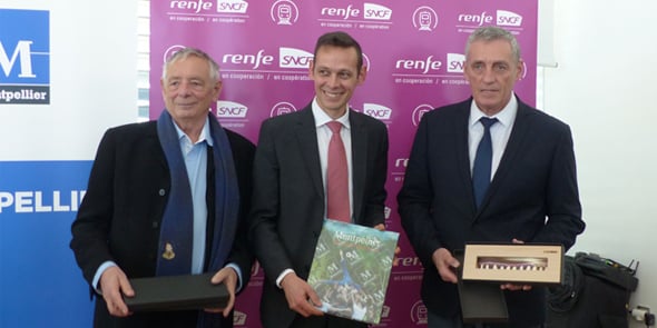 Jean-Luc Cousquer, président de l’Office du Tourisme de la Métropole, Yann Monod, directeur général de la RENFE-SNCF en coopération, Philippe Saurel