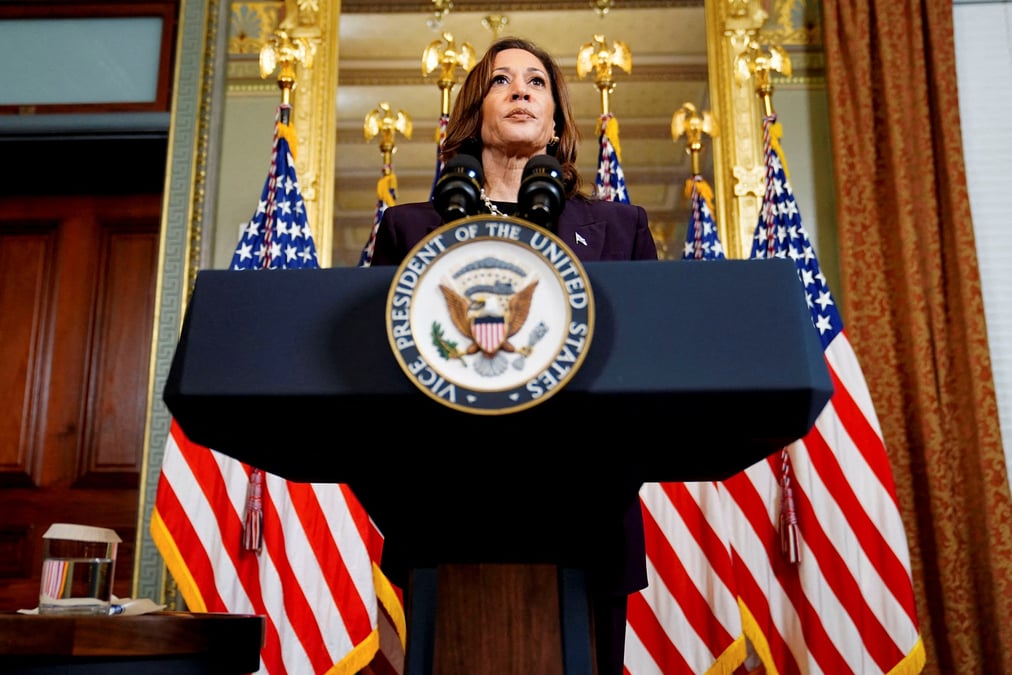 Kamala harris lors d'une conference de presse apres son entretien avec benjamin netanyahu