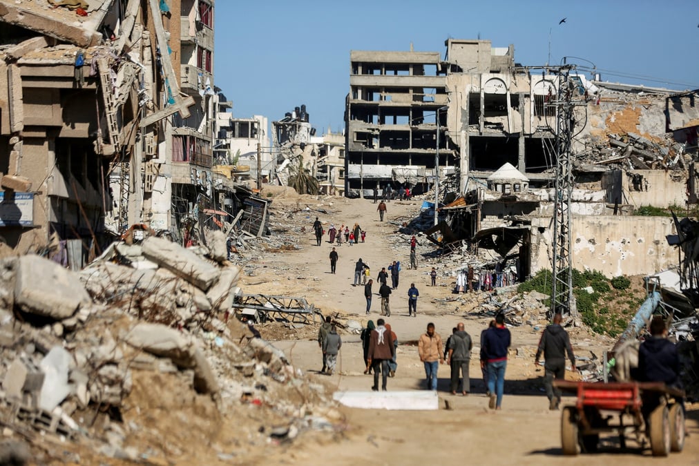 Les ruines des maisons detruites dans la ville de gaza par l'offensive militaire israelienne contre le hamas palestinien