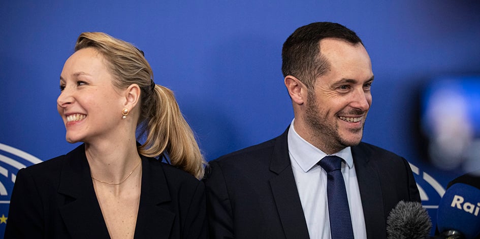 Marion Maréchal et Nicolas Bay au Parlement européen à Strasbourg, mercredi.
