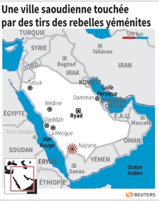 Une ville saoudienne touchee par des tirs des rebelles yemenites