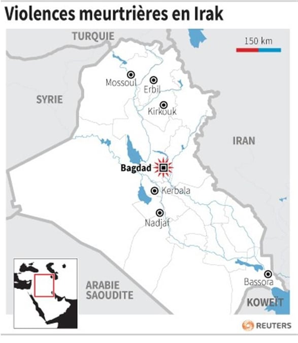 Des violences font 14 morts et 55 blessés à Bagdad