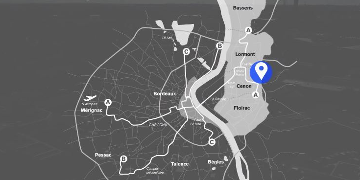 La zone d'activité économique Jean Zay est située à Cenon sur la rive droite de la métropole bordelaise.
