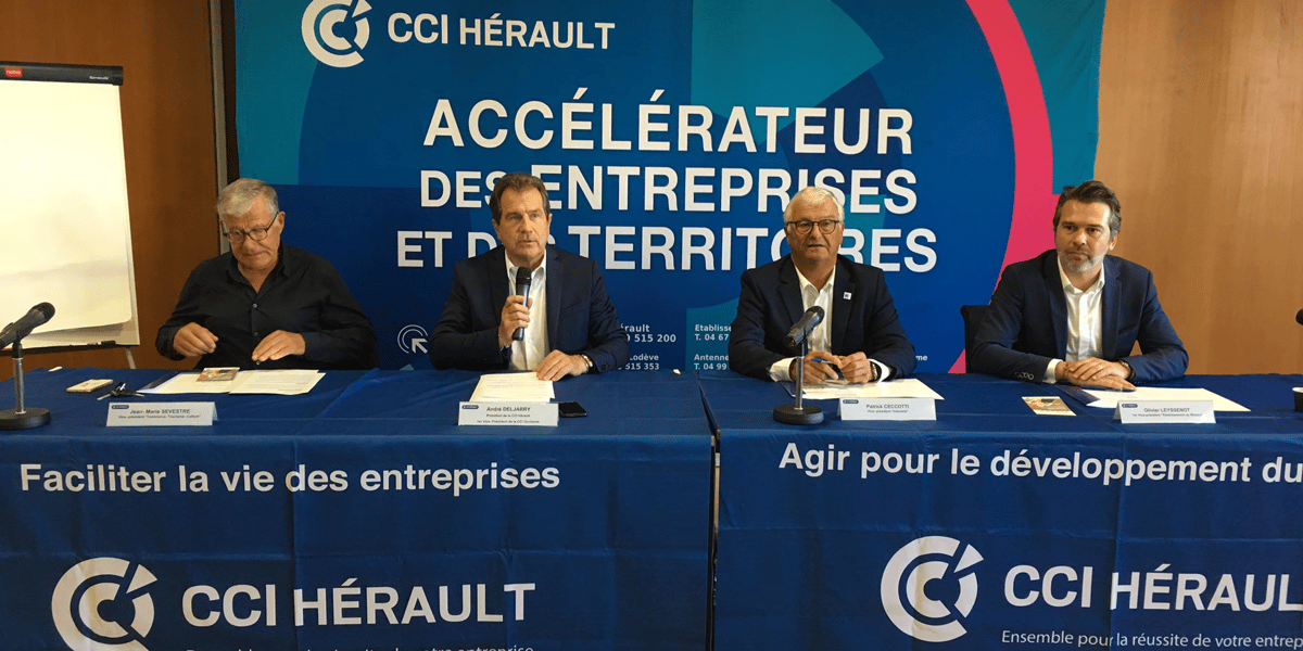 André Deljarry, président de la CCI 34, entouré de ses vice-présidents