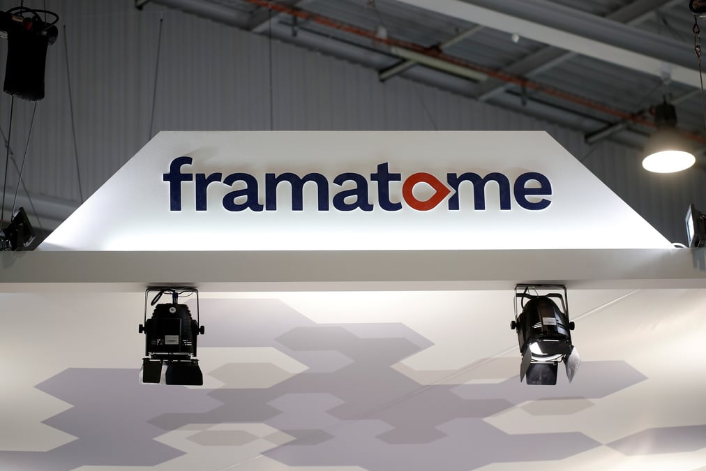 Photo d'archive montrant le logo de framatome lors de l'exposition nucleaire mondiale (wne), a villepinte