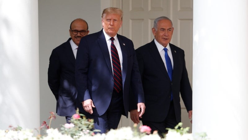 Donald trump, benjamin netanyahu et abdullah bin zayed a la maison blanche