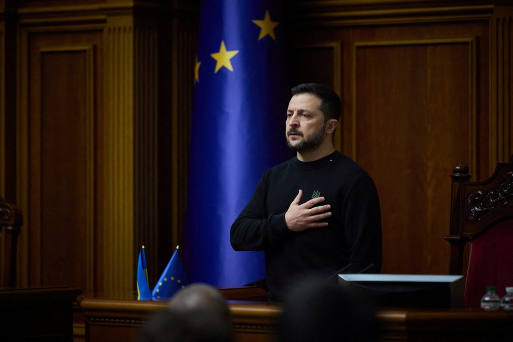 Le president ukrainien volodimir zelensky lors d'une session parlementaire a kyiv