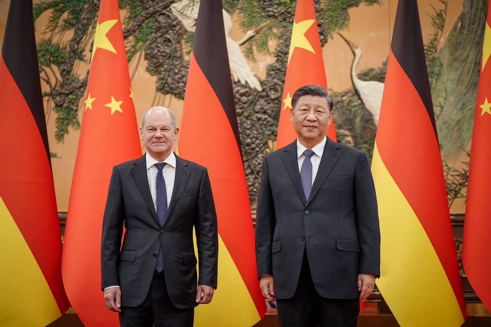 Le chancelier allemand Olaf Scholz et le président chinois Xi Jinping, en novembre 2022.