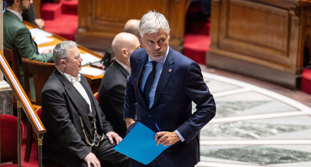 Le député LR Laurent Wauquiez lors d'une séance de questions au gouvernement à l'Assemblée nationale française, le 28 janvier 2025.