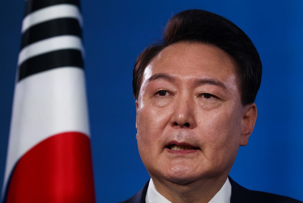 Le president sud-coreen yoon suk yeol lors d'une reunion avec le secretaire general de l'otan, jens stoltenberg