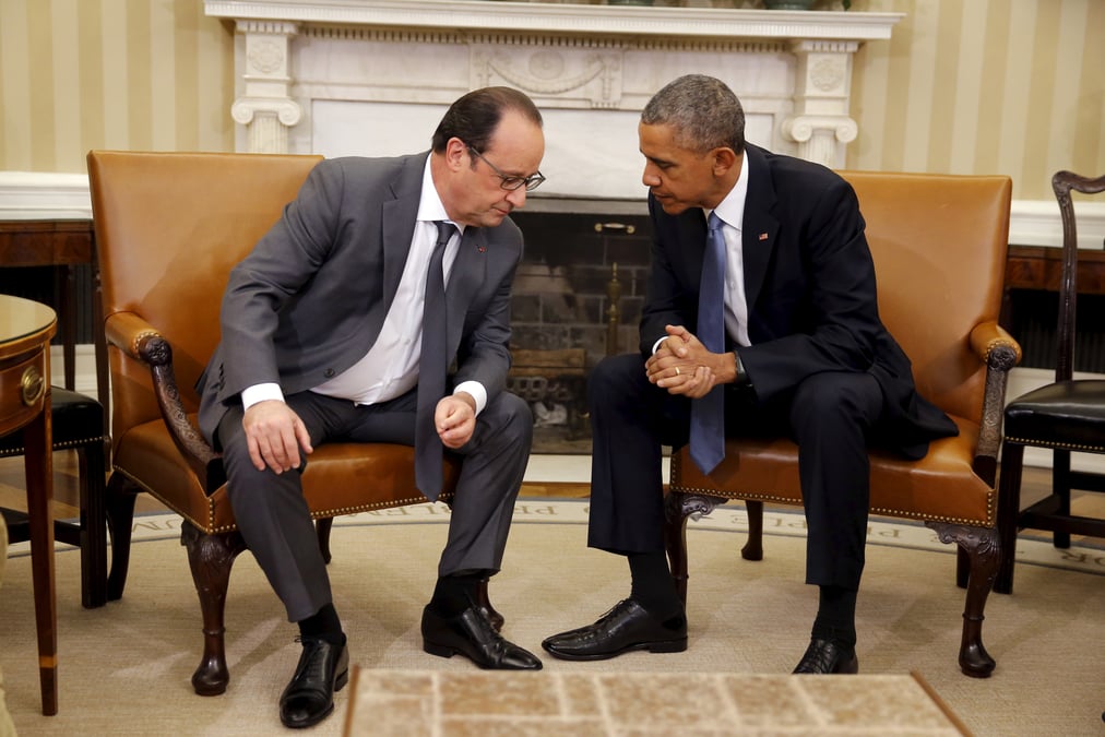 Francois hollande appelle a washington a livrer une bataille implacable contre l'ei